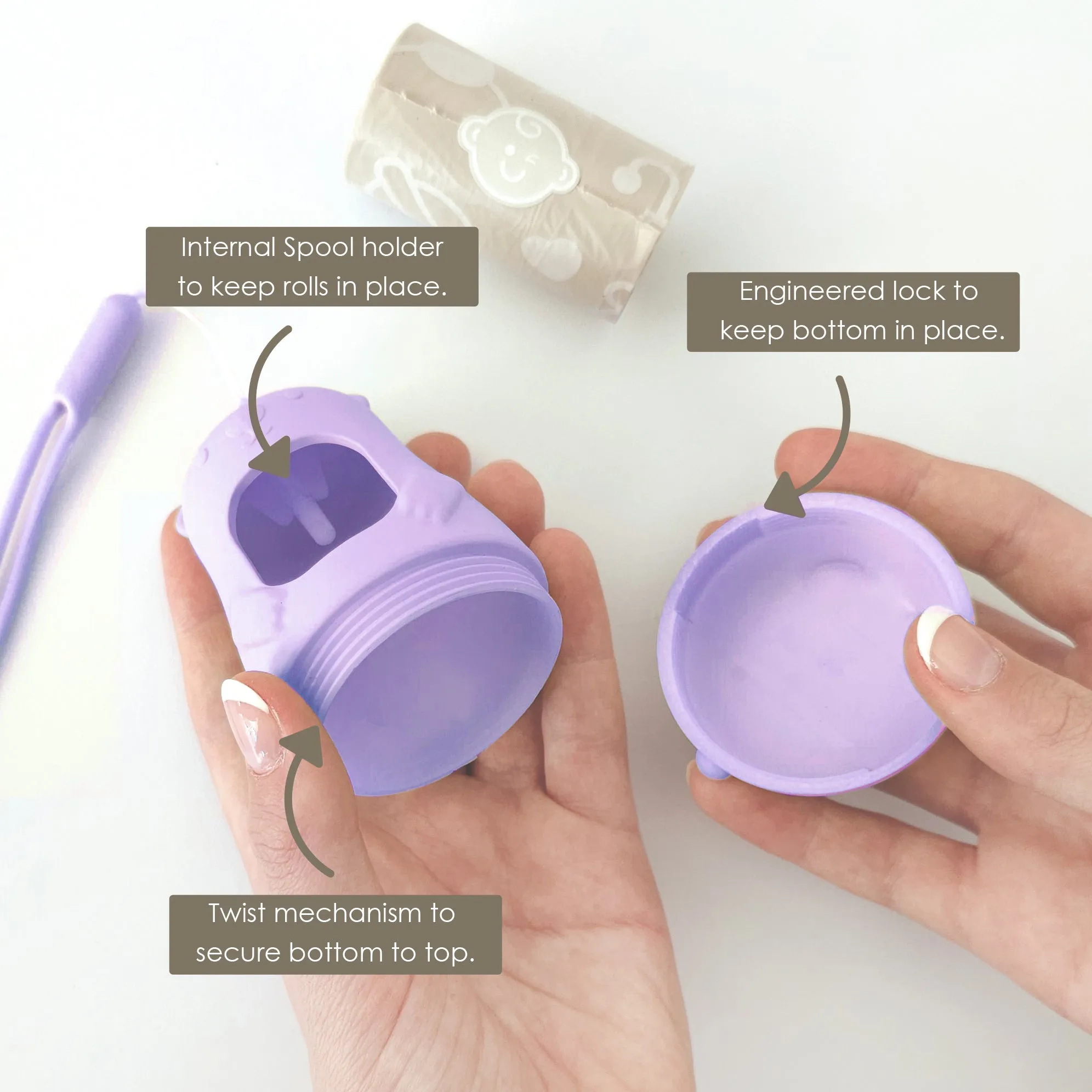 Teddy Bear Disposable Diaper Bags Dispenser COMBO PACK | 105 LAVENDER SCENTED Baby Poop Bags TOTAL & 1x Dispenser (LAVENDER SKY)