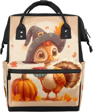 Thanksgiving Turkey Pumpkin Watercolor Diaper Bag Mommy Bags With Adjustable Shoulder Strap Waterproof Multifunction Shoulder Bag Travel Large Capacity Backpack for Moms And Dads