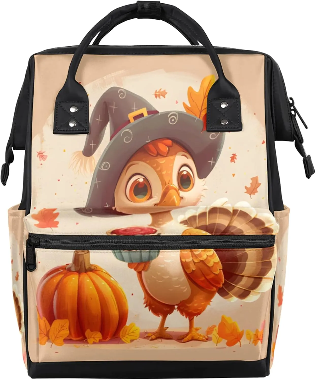 Thanksgiving Turkey Pumpkin Watercolor Diaper Bag Mommy Bags With Adjustable Shoulder Strap Waterproof Multifunction Shoulder Bag Travel Large Capacity Backpack for Moms And Dads