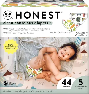The Honest Company Clean Conscious Diapers for Sensitive Skin | Hypoallergenic, Fragrance Free | Gender Neutral Prints | Club Box, Size 5 (27  lbs), 44 Count
