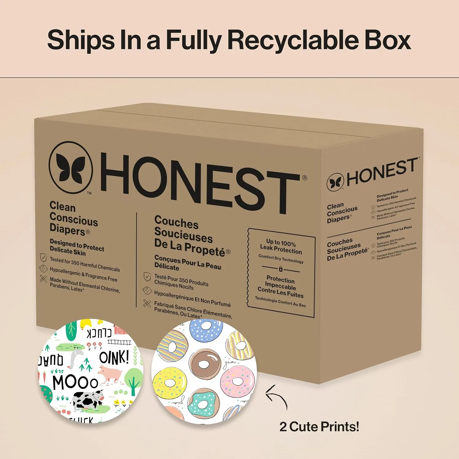 The Honest Company Clean Conscious Diapers for Sensitive Skin | Hypoallergenic, Fragrance Free | Gender Neutral Prints | Super Club Box, Size 3 (16-28 lbs), 120 Count