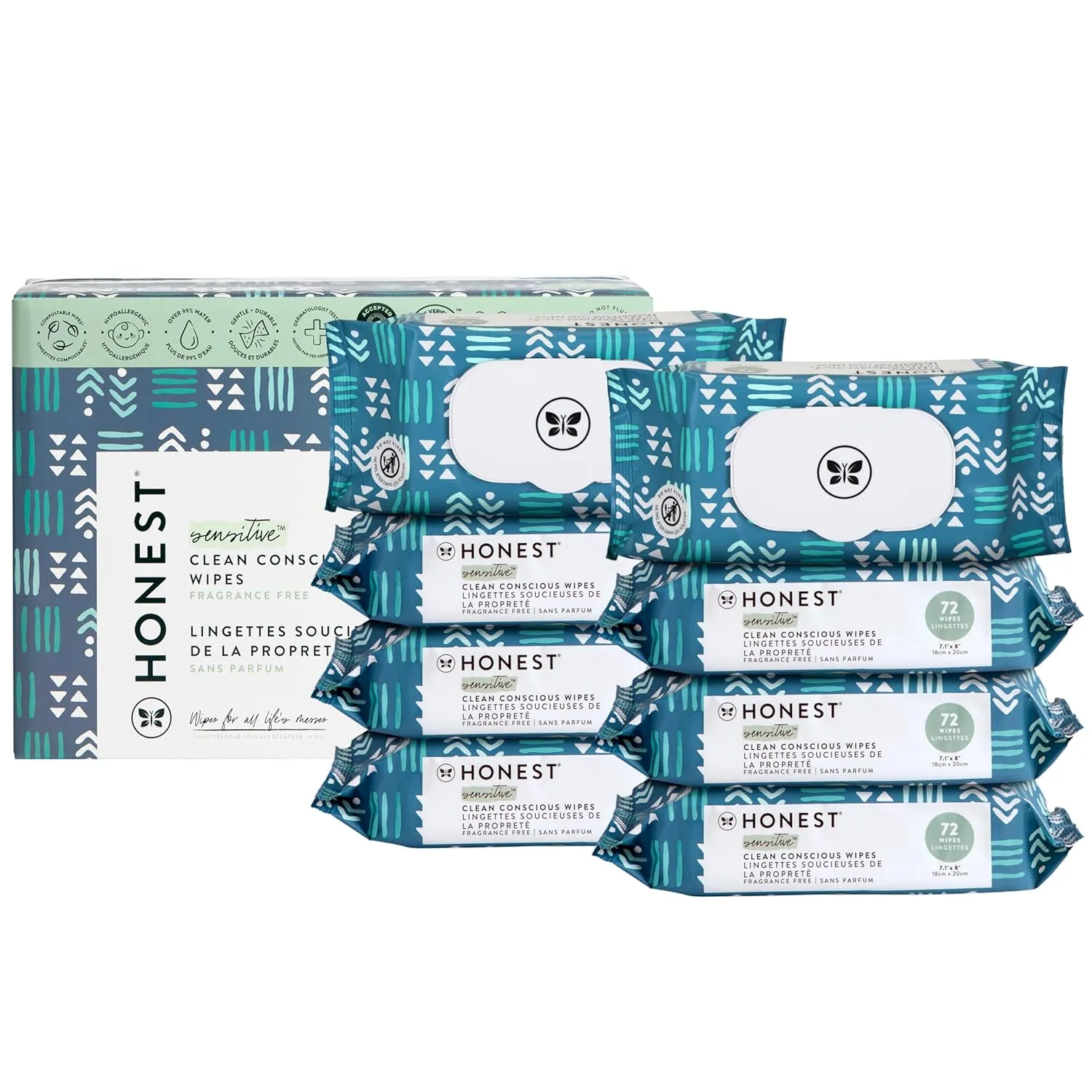 The Honest Company Clean Conscious Multi-Use Wipes | Hypoallergenic   Unscented for Sensitive Skin | Over 99% Water, Compostable, Plant Based, Baby Wipes | Balance Blues, 576 Count