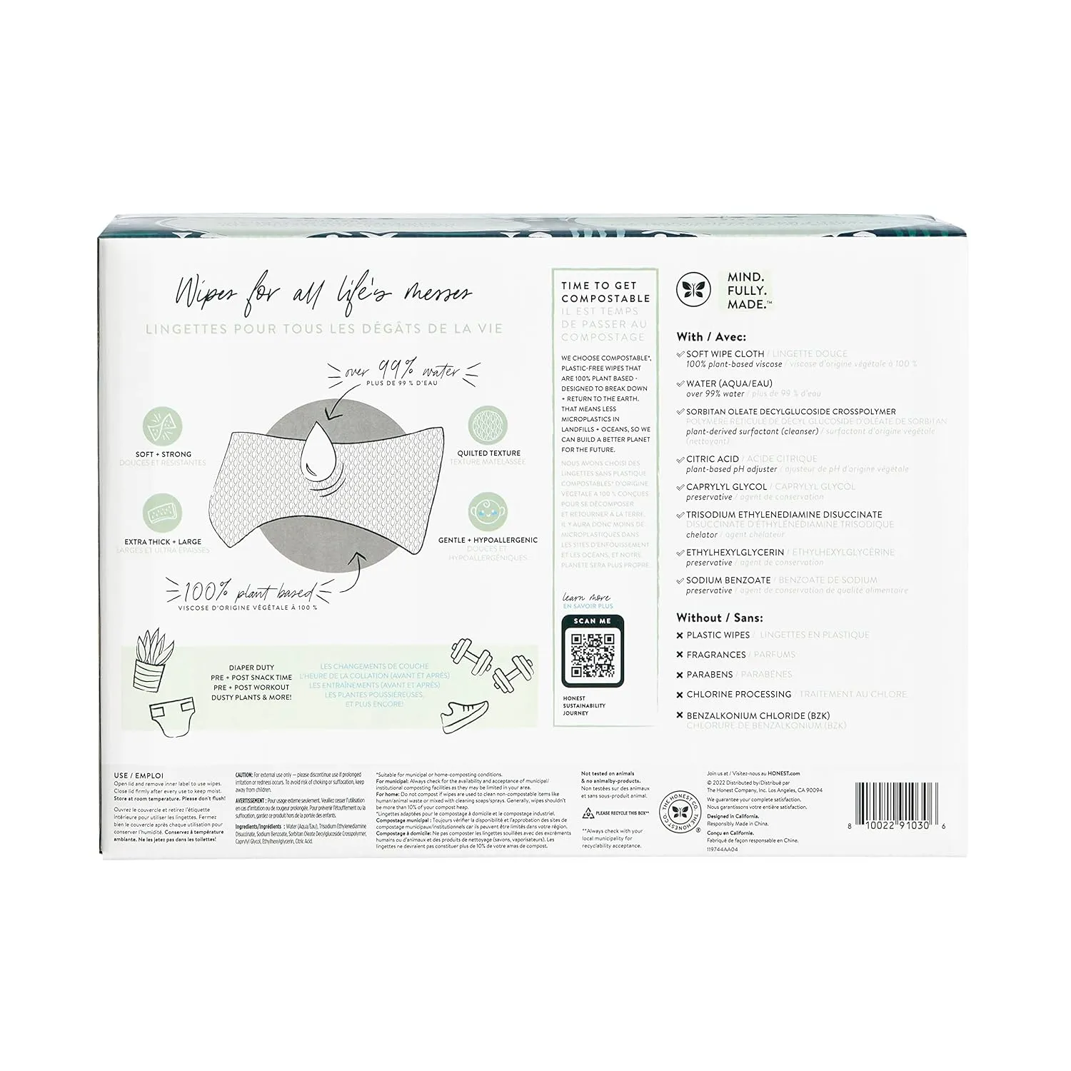 The Honest Company Clean Conscious Multi-Use Wipes | Hypoallergenic   Unscented for Sensitive Skin | Over 99% Water, Compostable, Plant Based, Baby Wipes | Balance Blues, 576 Count