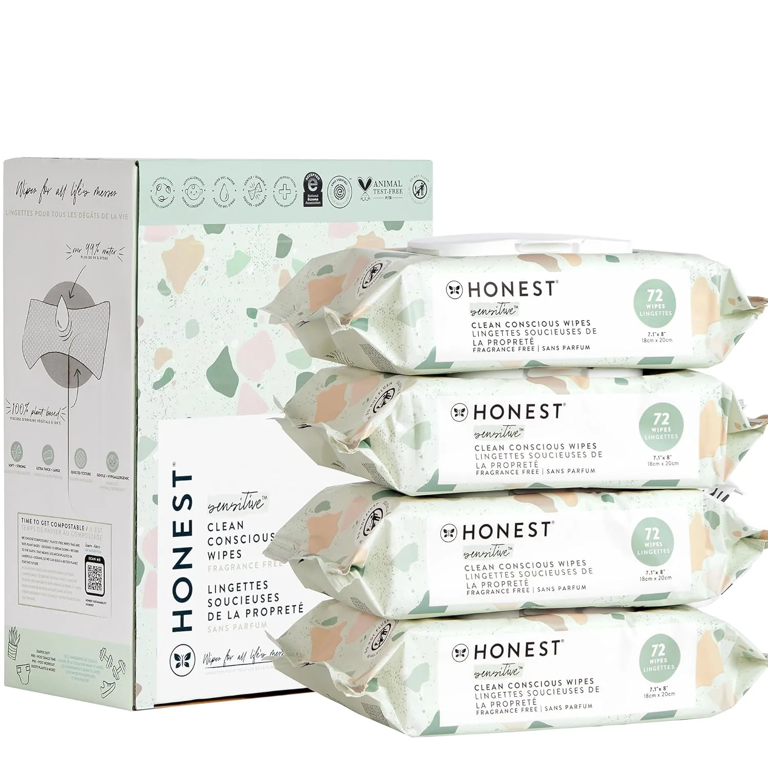 The Honest Company Clean Conscious Multi-Use Wipes | Hypoallergenic   Unscented for Sensitive Skin | Over 99% Water, Compostable, Plant Based, Baby Wipes | Geo Mood, 288 Count