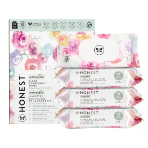 The Honest Company Clean Conscious Multi-Use Wipes | Hypoallergenic   Unscented for Sensitive Skin | Over 99% Water, Compostable, Plant Based, Baby Wipes | Rose Blossom, 288 Count