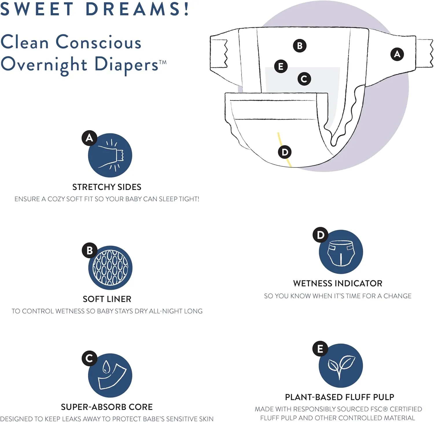 The Honest Company Clean Conscious Overnight Diapers for Sensitive Skin | Hypoallergenic, Fragrance Free | Cozy Cloud   Star Signs | Club Box, Size 5 (27  lbs), 40 Count