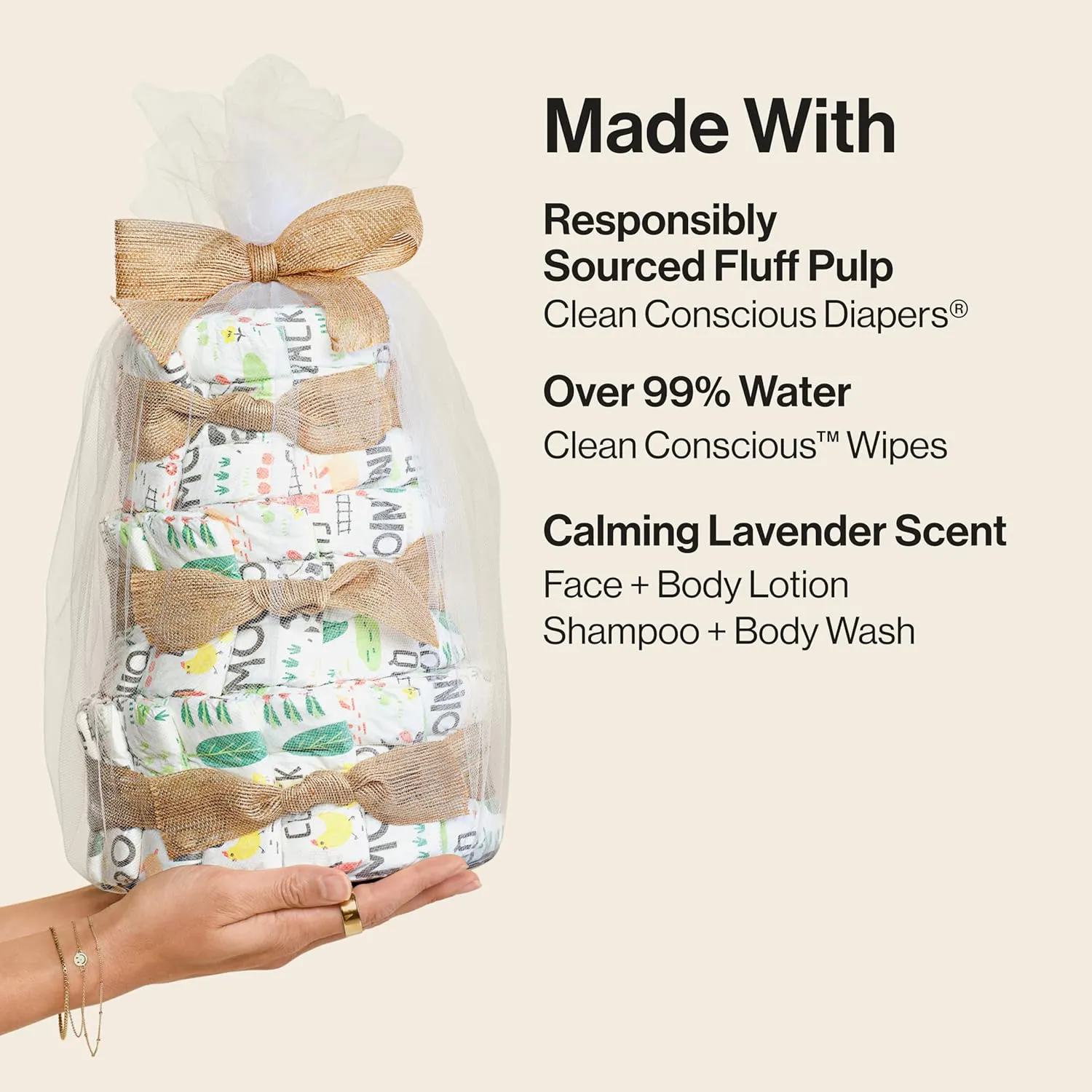 The Honest Company Diaper Cake | Clean Conscious Diapers, Baby Personal Care, Plant-Based Wipes | Rose Blossom | Regular, Size 1 (8-14 lbs), 35 Count