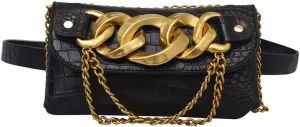 The Supreme Sling Black Vegan Crocodile Skin Waist Pack with Chains