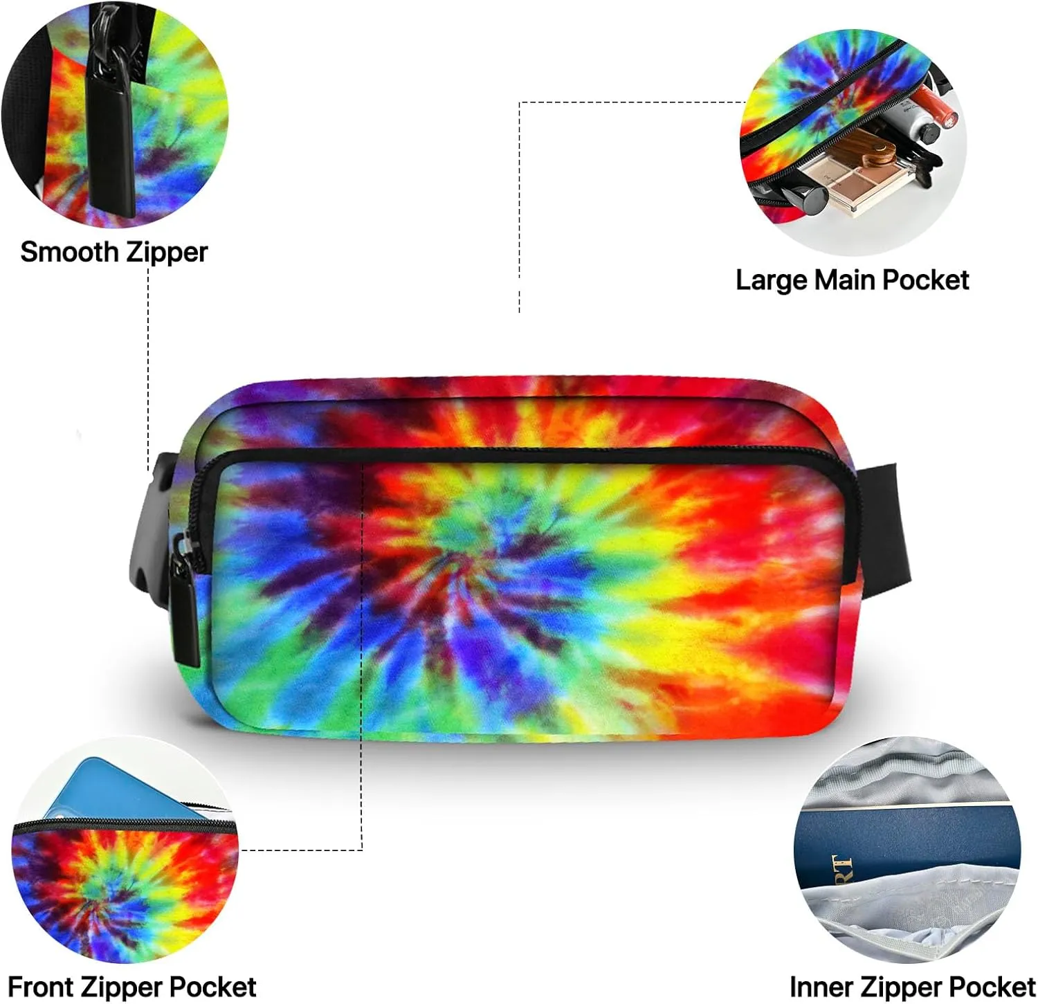 Tie Dye Fanny Pack for Women Belt Bag Fashion Waist Pouch with Adjustable Strap for Sports Running Traveling Hiking Camping Cycling