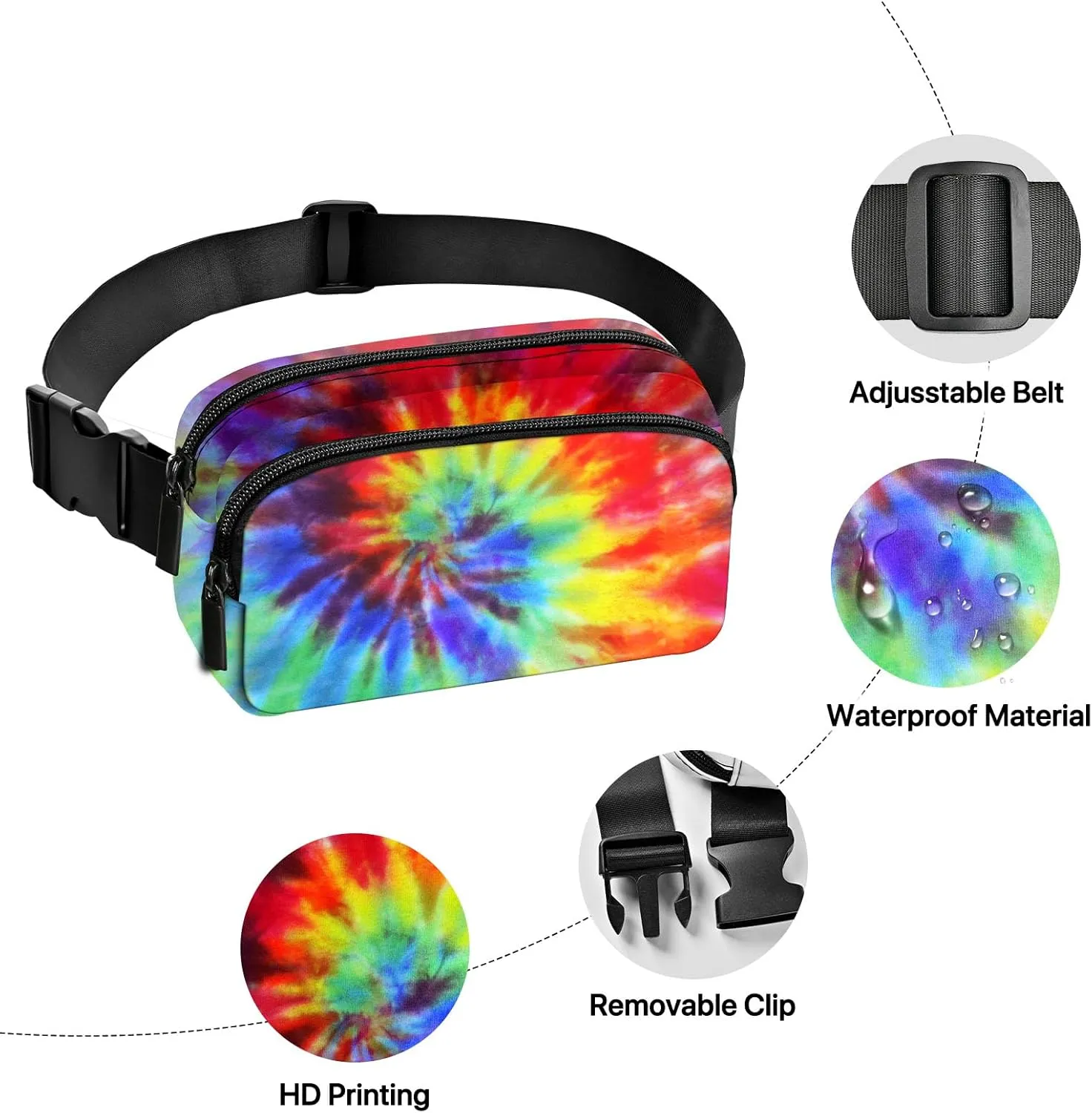 Tie Dye Fanny Pack for Women Belt Bag Fashion Waist Pouch with Adjustable Strap for Sports Running Traveling Hiking Camping Cycling