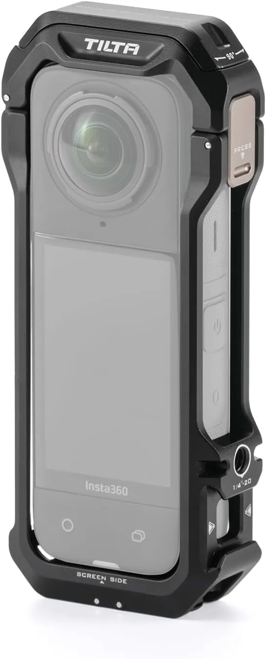 Tilta Full Camera Cage Compatible with Insta360 X4 - Black | Protection for Camera Body | Action C Amera Mount Built-in | Aluminum Alloy | Cold Shoe Receiver & 1/4"-20 w/Locating Points