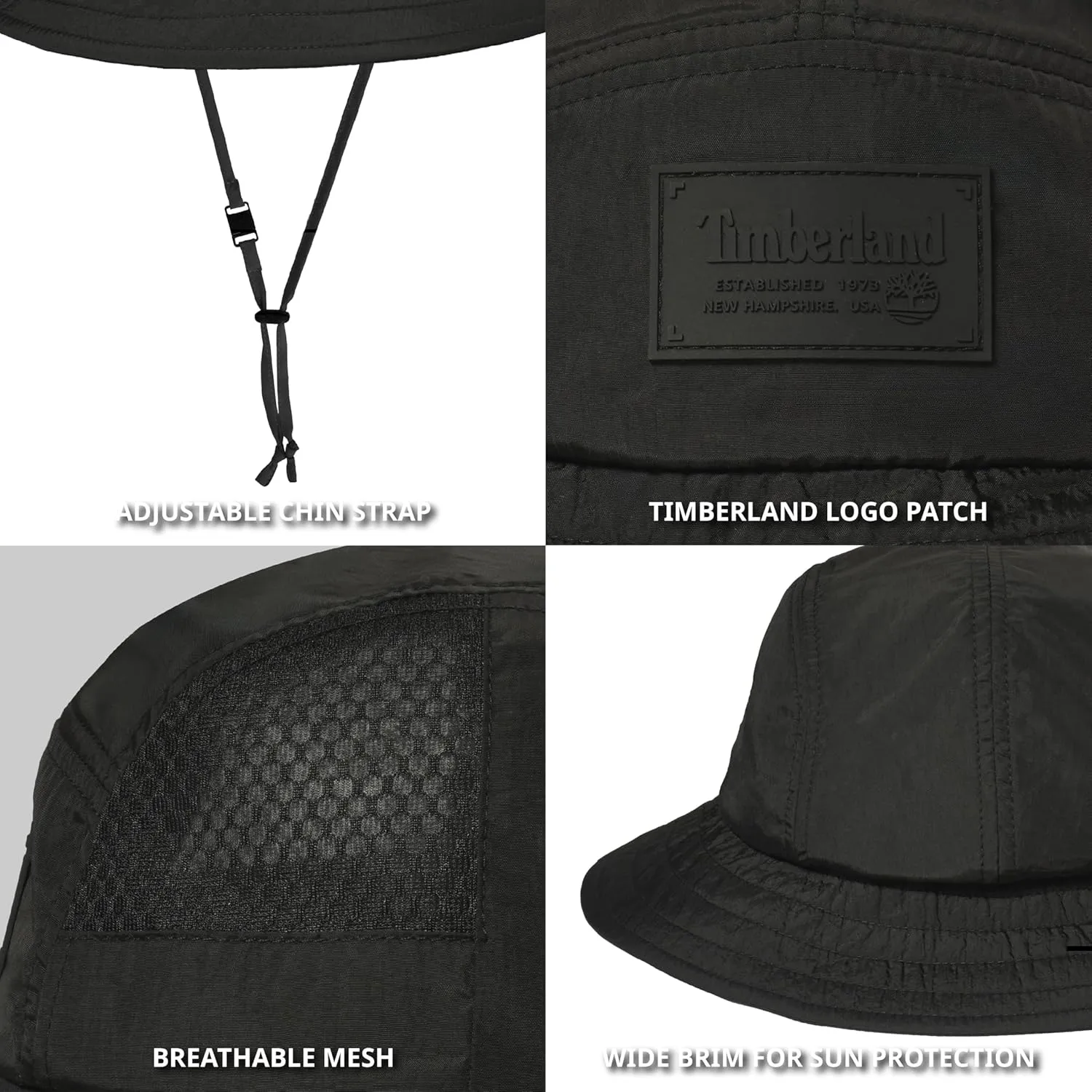 Timberland Mesh Panel Kids Boys Bucket Hat, One Size, Adjustable Chin Cord, Wide Brim Sun Hat for Outdoor Adventures