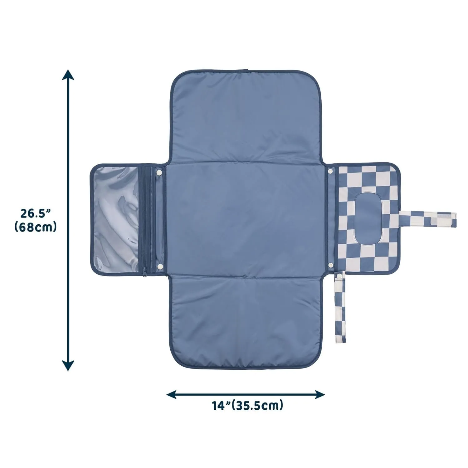 Tiny Twinkle Portable Diaper Changing Pad - Foldable Waterproof Diaper Changing Mat for Travel, Baby Changing Station with Smart Wipes Pocket & Storage (Blue Checkers)