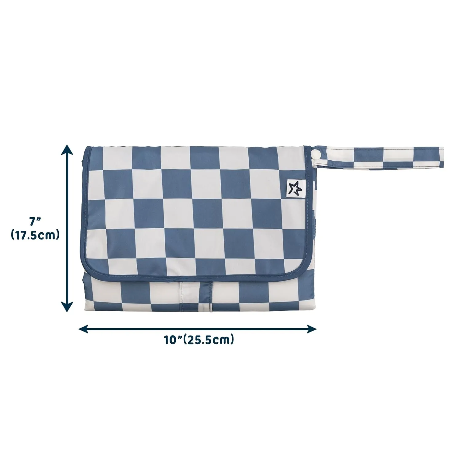 Tiny Twinkle Portable Diaper Changing Pad - Foldable Waterproof Diaper Changing Mat for Travel, Baby Changing Station with Smart Wipes Pocket & Storage (Blue Checkers)