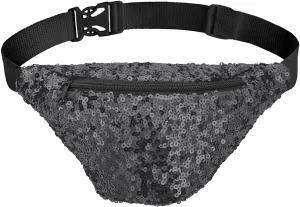 Tipsy Elves Fanny Packs - Black Shiny Sequin Fashion Waist Packs - Adjustable Stap Belt Bag for Concerts Festivals Raves