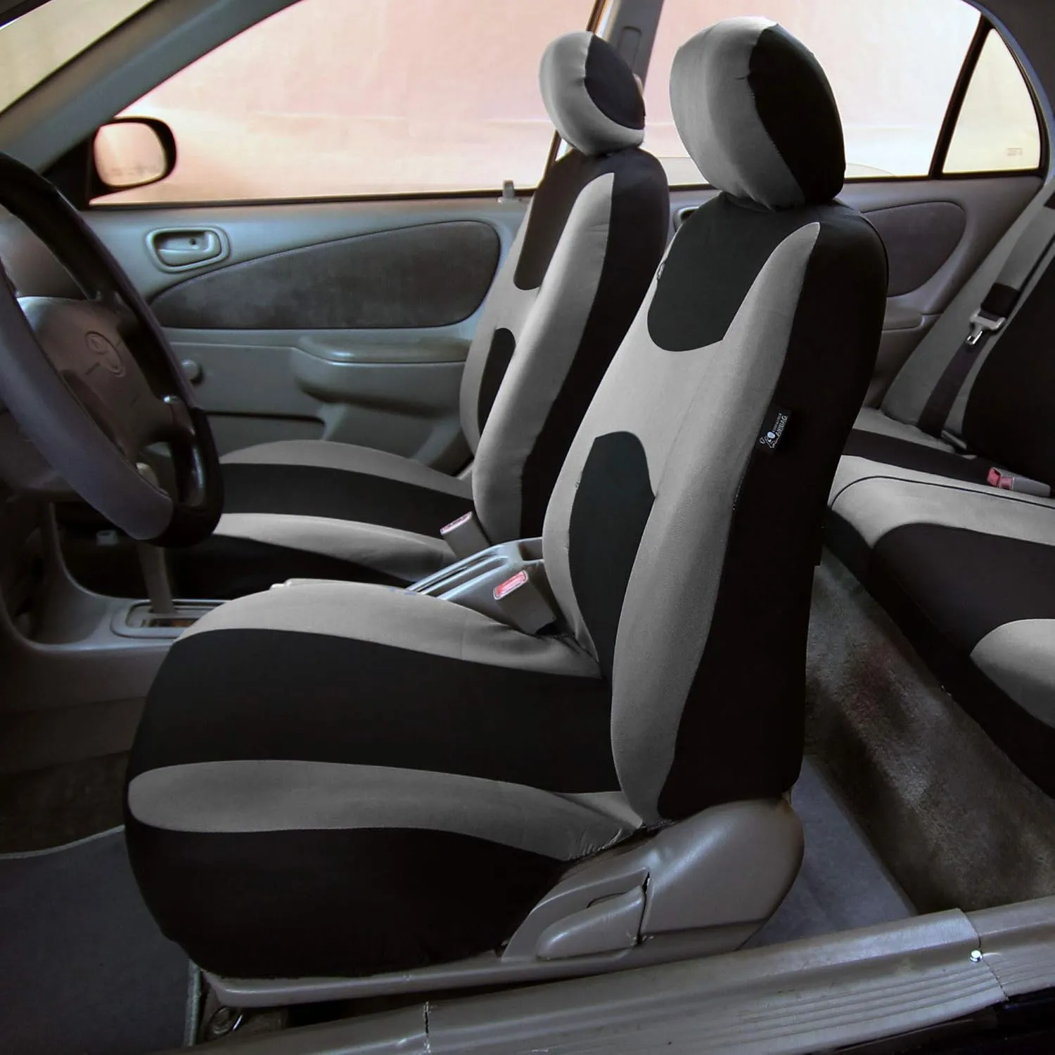 TLH Light and Breezy Flat Cloth Automotive Car Seat Covers Front Set Only, Airbag Compatible, Gray Color Universal Fit Car Seat Protector for Cars, Auto, Trucks, SUV