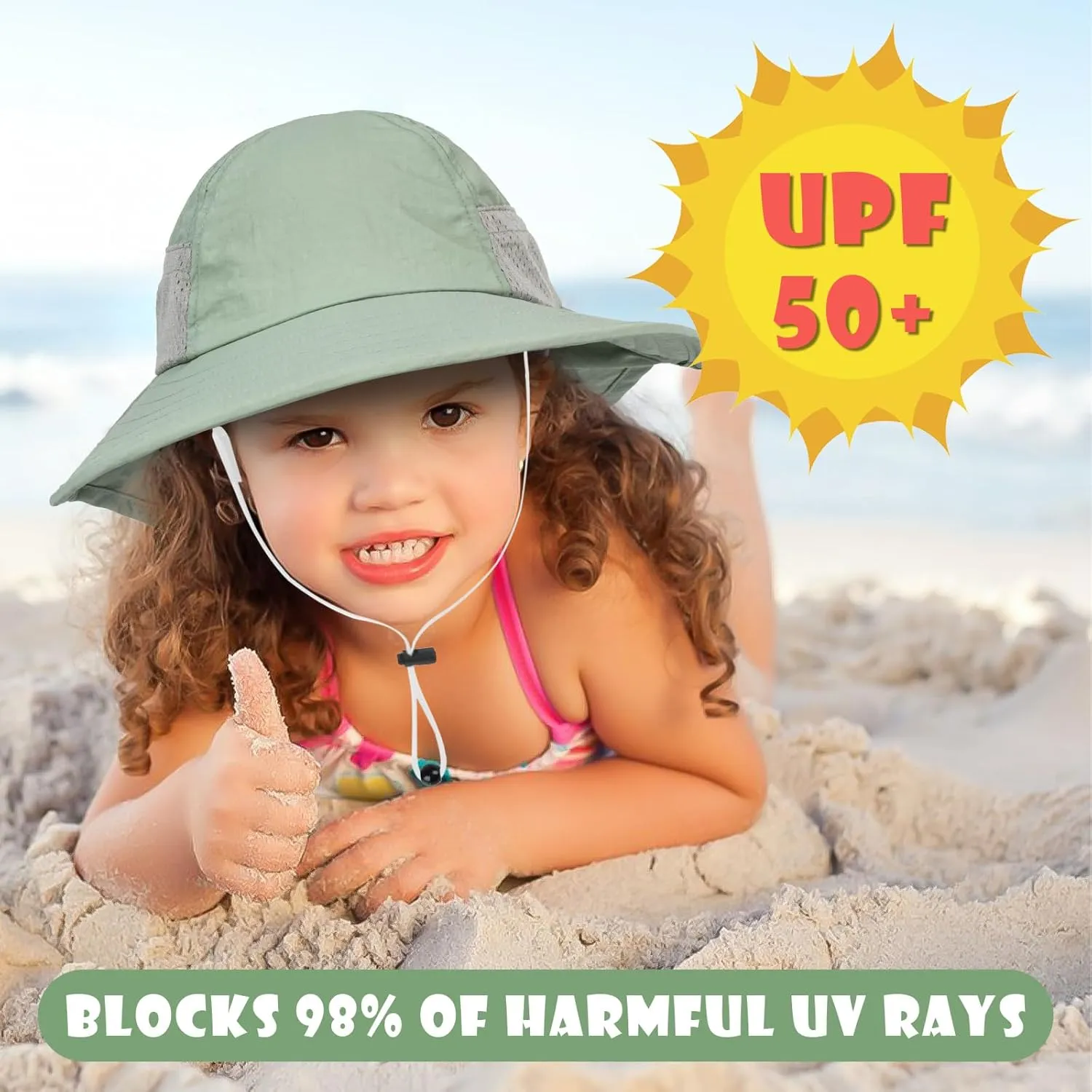 Toddler Baby Sun Hat Kids Summer UPF 50  for Boys Girls Adjustable Beach Hats with Bucket Wide Brim Age 1-7 Years