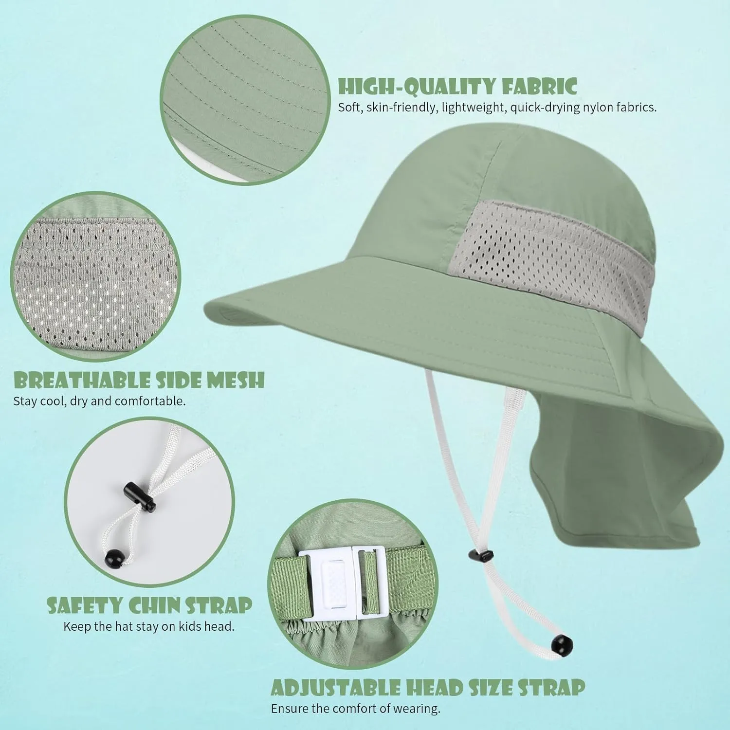 Toddler Baby Sun Hat Kids Summer UPF 50  for Boys Girls Adjustable Beach Hats with Bucket Wide Brim Age 1-7 Years