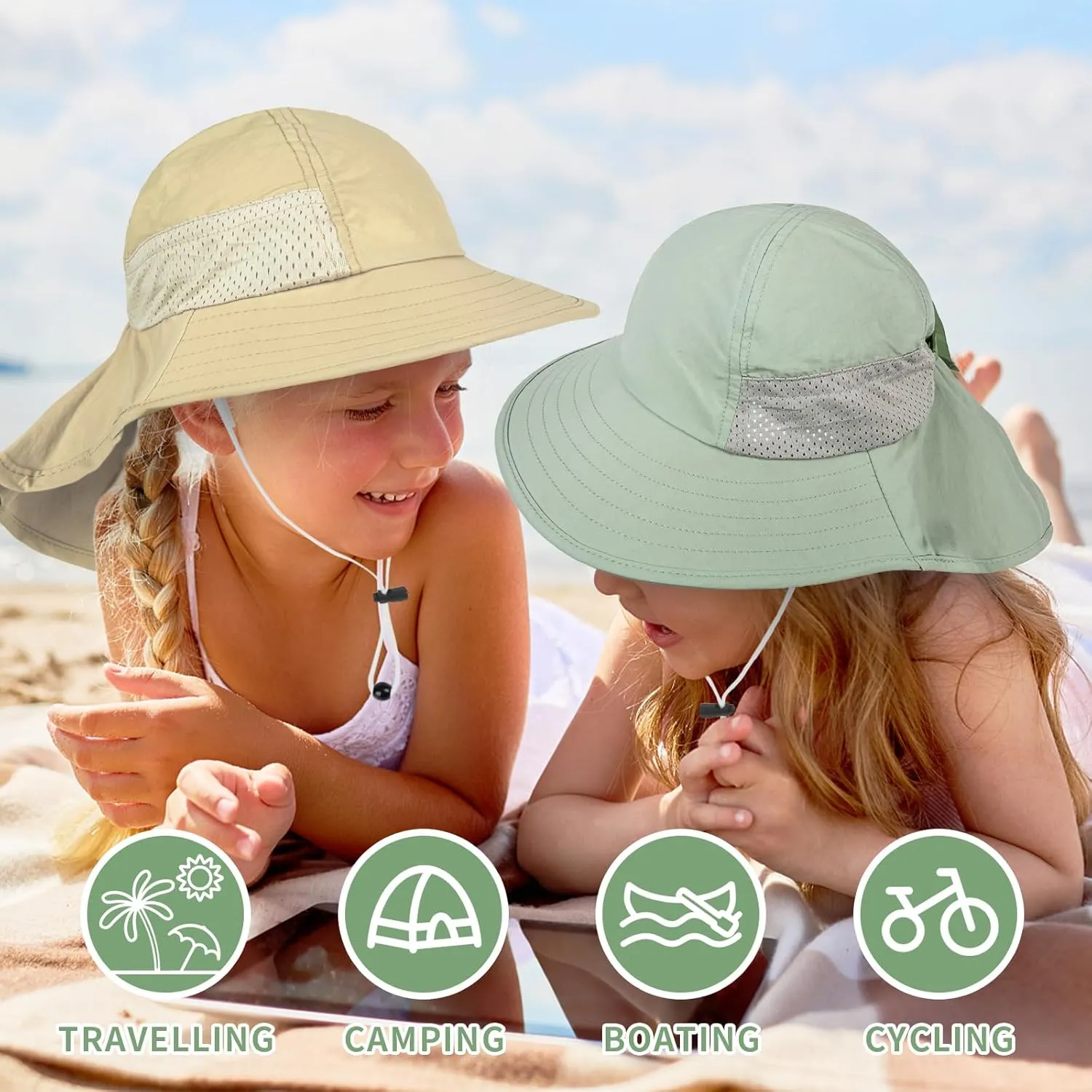 Toddler Baby Sun Hat Kids Summer UPF 50  for Boys Girls Adjustable Beach Hats with Bucket Wide Brim Age 1-7 Years