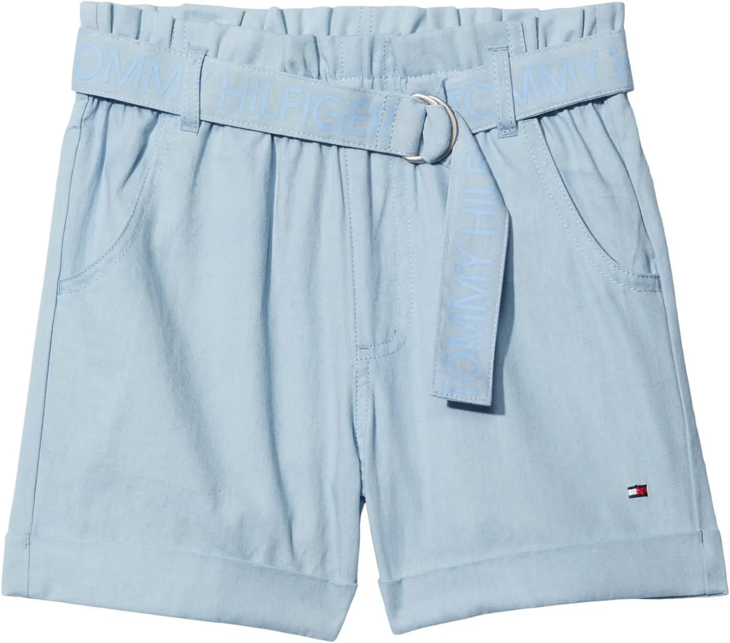 Tommy Hilfiger Girl's Lightweight Paperbag Waist Shorts With Embroidered Logo Belt
