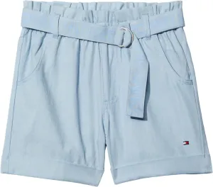 Tommy Hilfiger Girl's Lightweight Paperbag Waist Shorts With Embroidered Logo Belt