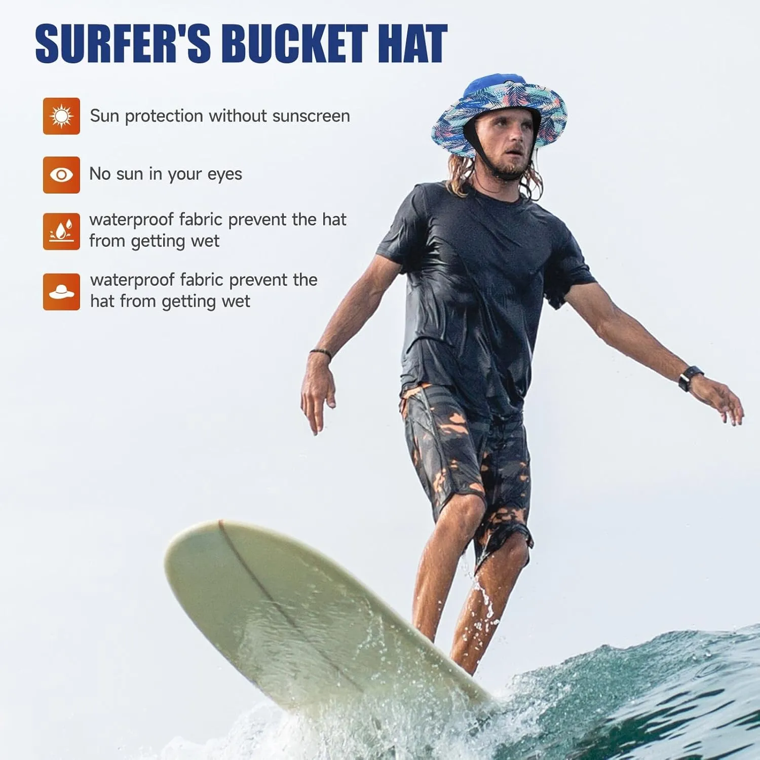 Tontron Surf Bucket Hat with Chin Straps and Neck Flap for Surfing, SUP,Kayaking,and Watersports