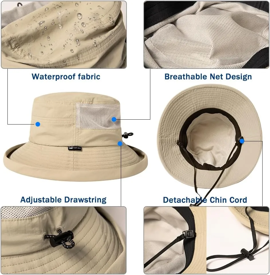 TOP-EX XL/XXL Women’s Wide Brim Bucket Sun Hat with Ponytail Hole UPF 50 Summer Packable Sunhat for Travel Beach Outdoor