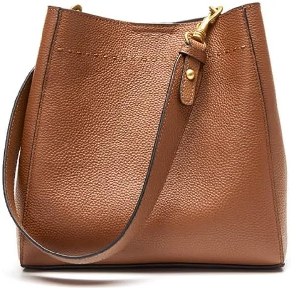 Tote Bag First Layer Cowhide Retro Genuine Leather Women's Bag Large Capacity Bucket Bag Satchel Purse(Black)