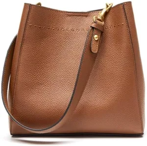 Tote Bag First Layer Cowhide Retro Genuine Leather Women's Bag Large Capacity Bucket Bag Satchel Purse(Black)