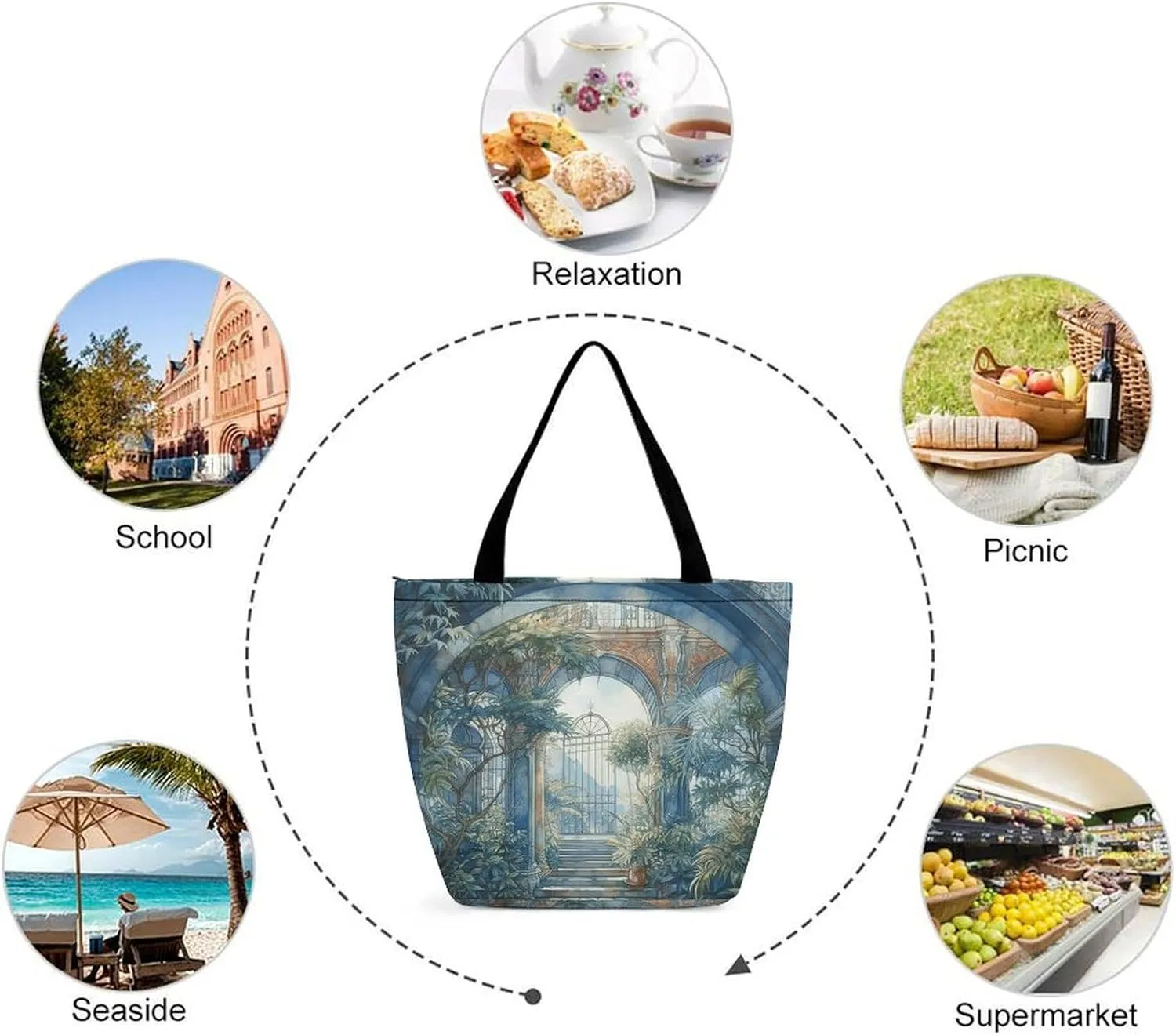 Tote Bag Reusable Grocery Bag Foldable Shopping Bag Extra Large Shoulder Bag Hand Drawn Vegetables Tote Bag for Work