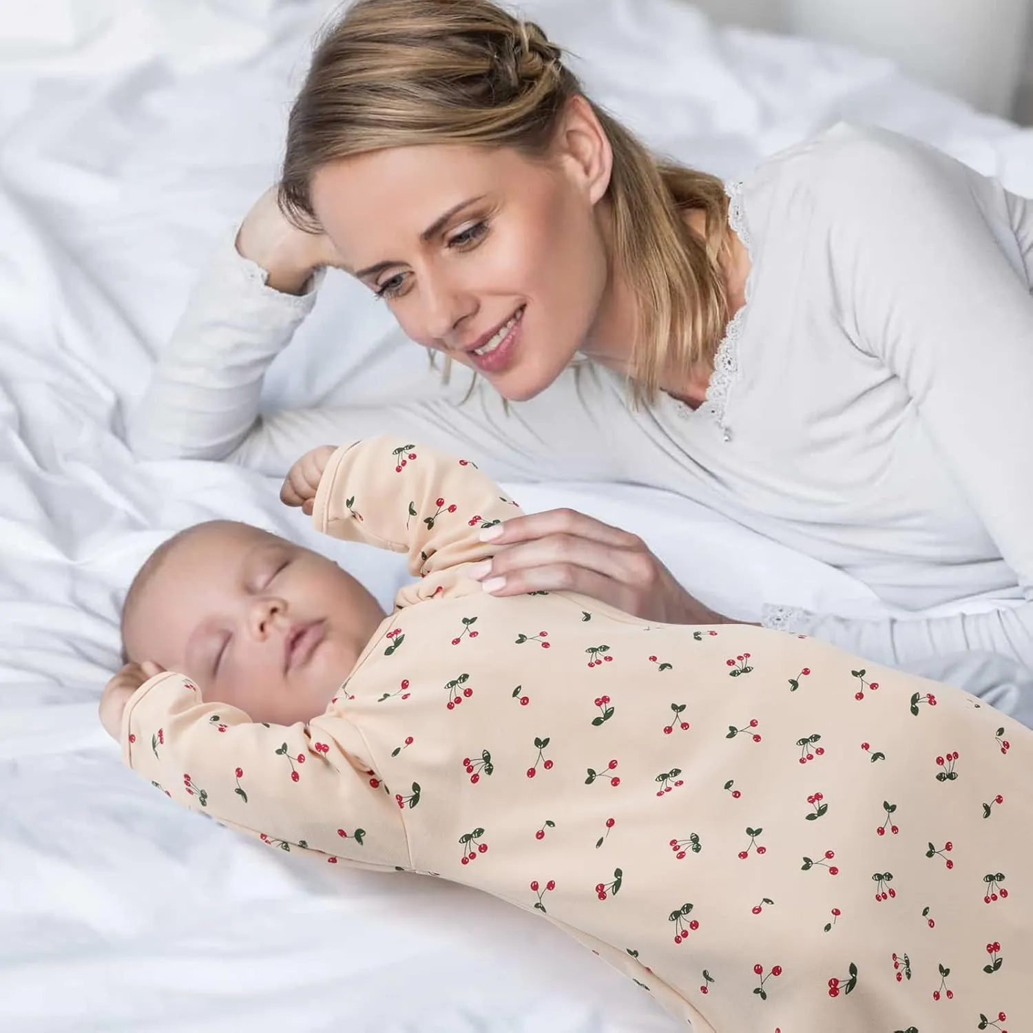 Transitional Swaddle Sack with Arms Up Length Sleeves and Mitten Cuffs, 2 Ways Zipper Sleeping Bag, Wearable Swaddling Blanket for Newborns Baby Boys Girls Sleep Sacks Snug Fit Calms Startle Reflex