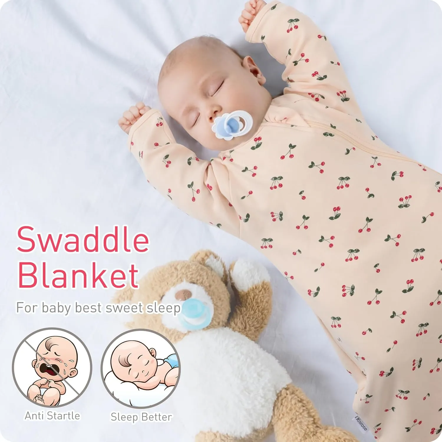 Transitional Swaddle Sack with Arms Up Length Sleeves and Mitten Cuffs, 2 Ways Zipper Sleeping Bag, Wearable Swaddling Blanket for Newborns Baby Boys Girls Sleep Sacks Snug Fit Calms Startle Reflex