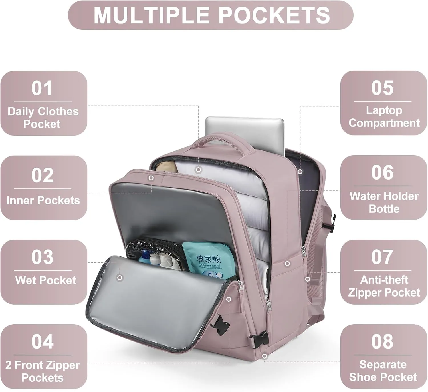Travel Backpack Carry On Flight Aapproved Personal Item Travel Bag Mochila De Viaje Travel Backpack For Men Spirit Airlines Personal Item Bag 18x14x8 Carry On Backpack For Airplanes Lotus Root Pink