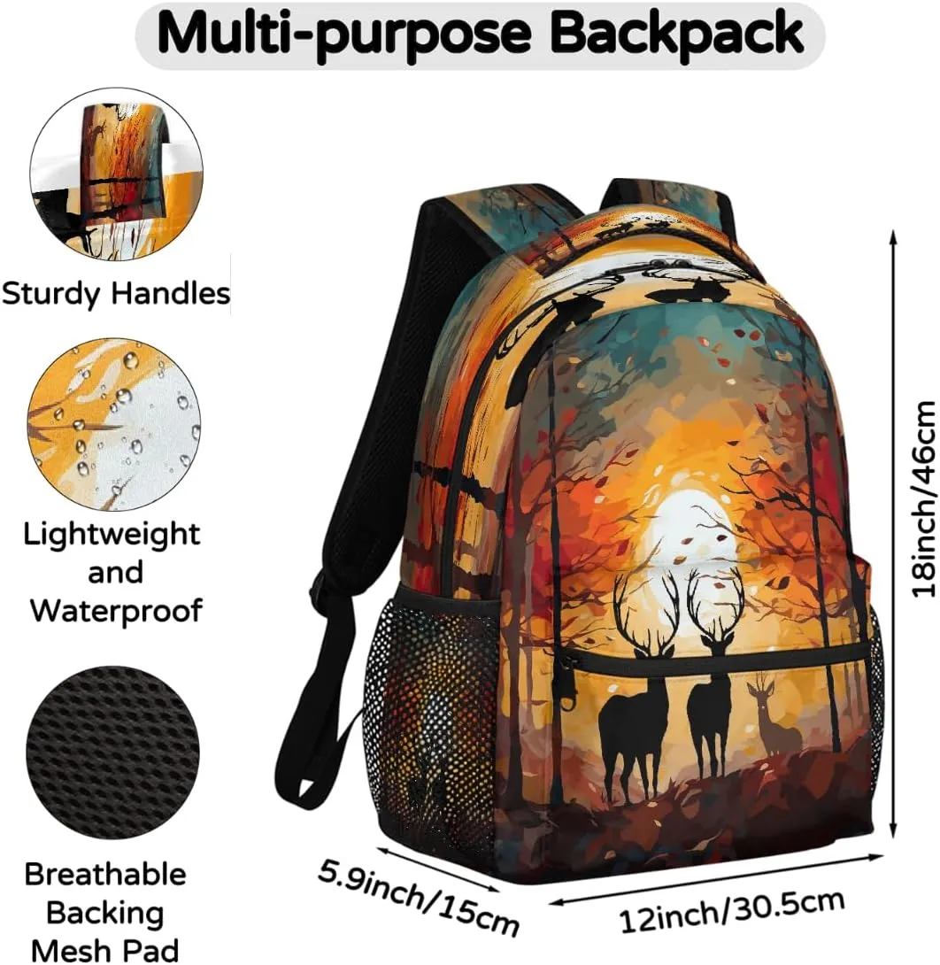 Travel Backpack for Women Men, Autumn Forest Deer Lightweight Casual Daypack, Large 16 Inch Laptop Backpack for Travel & College