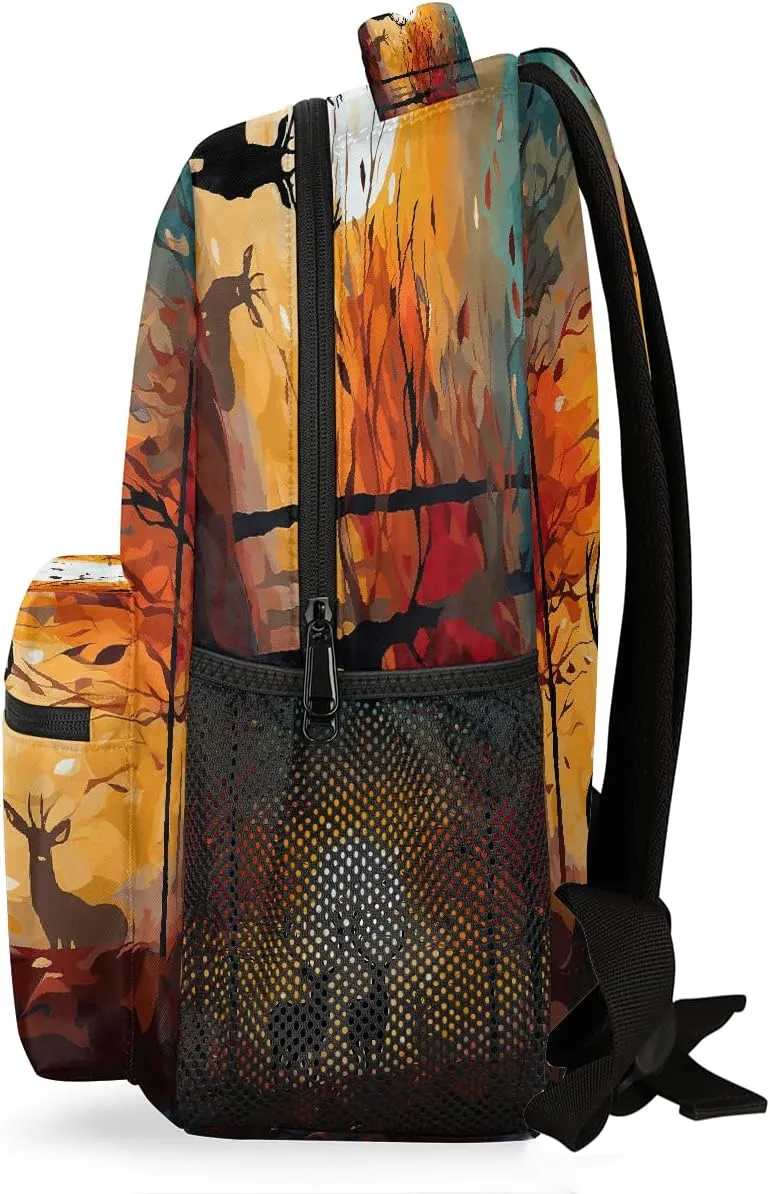 Travel Backpack for Women Men, Autumn Forest Deer Lightweight Casual Daypack, Large 16 Inch Laptop Backpack for Travel & College