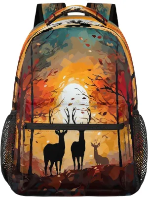 Travel Backpack for Women Men, Autumn Forest Deer Lightweight Casual Daypack, Large 16 Inch Laptop Backpack for Travel & College