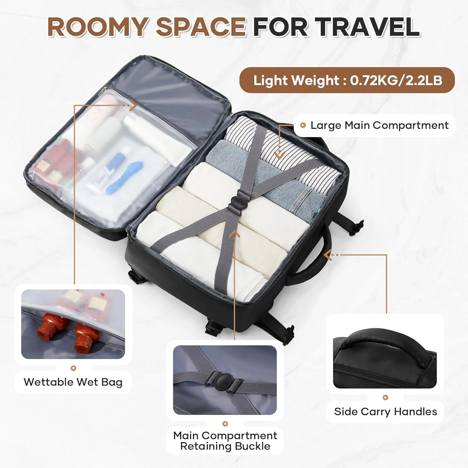 Travel Backpack For Women Men Carry on Backpack Luggage Flight Approved Personal item Travel Bag Essentials Mochila de viaje Laptop College Backpack Black