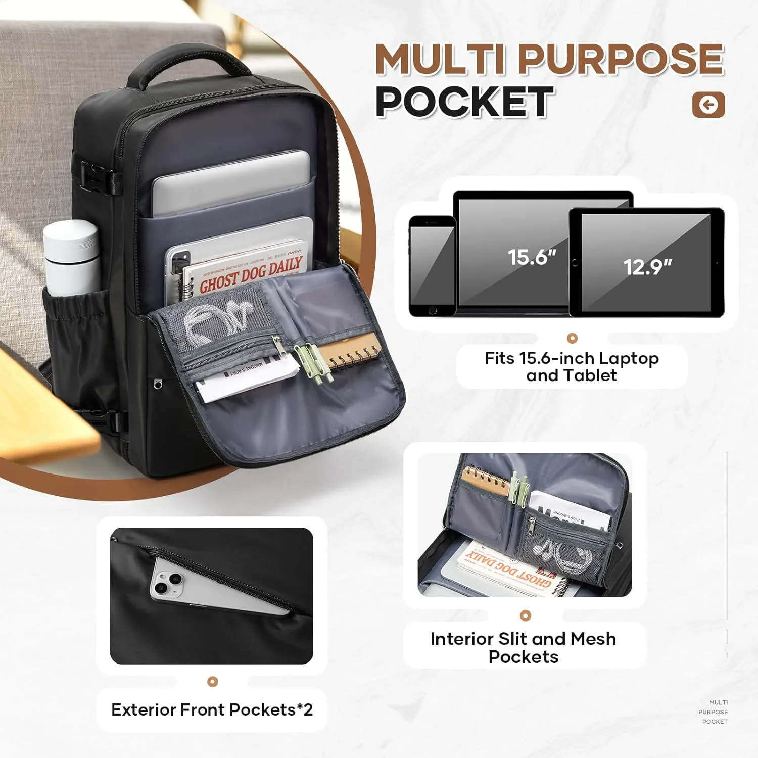 Travel Backpack For Women Men Carry on Backpack Luggage Flight Approved Personal item Travel Bag Essentials Mochila de viaje Laptop College Backpack Black