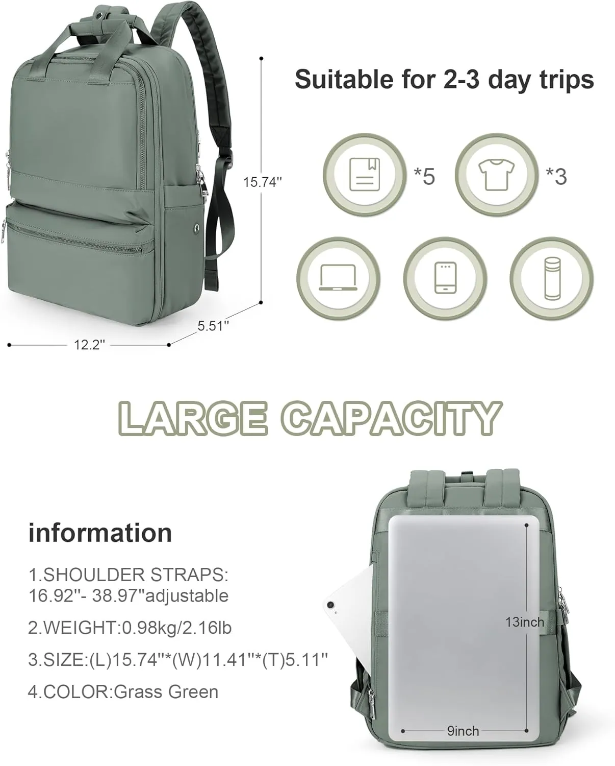 Travel Backpack For Women,Carry On Backpack Airline Approved,Laptop Work Backpacks For Men,Personal Item Travel Bag