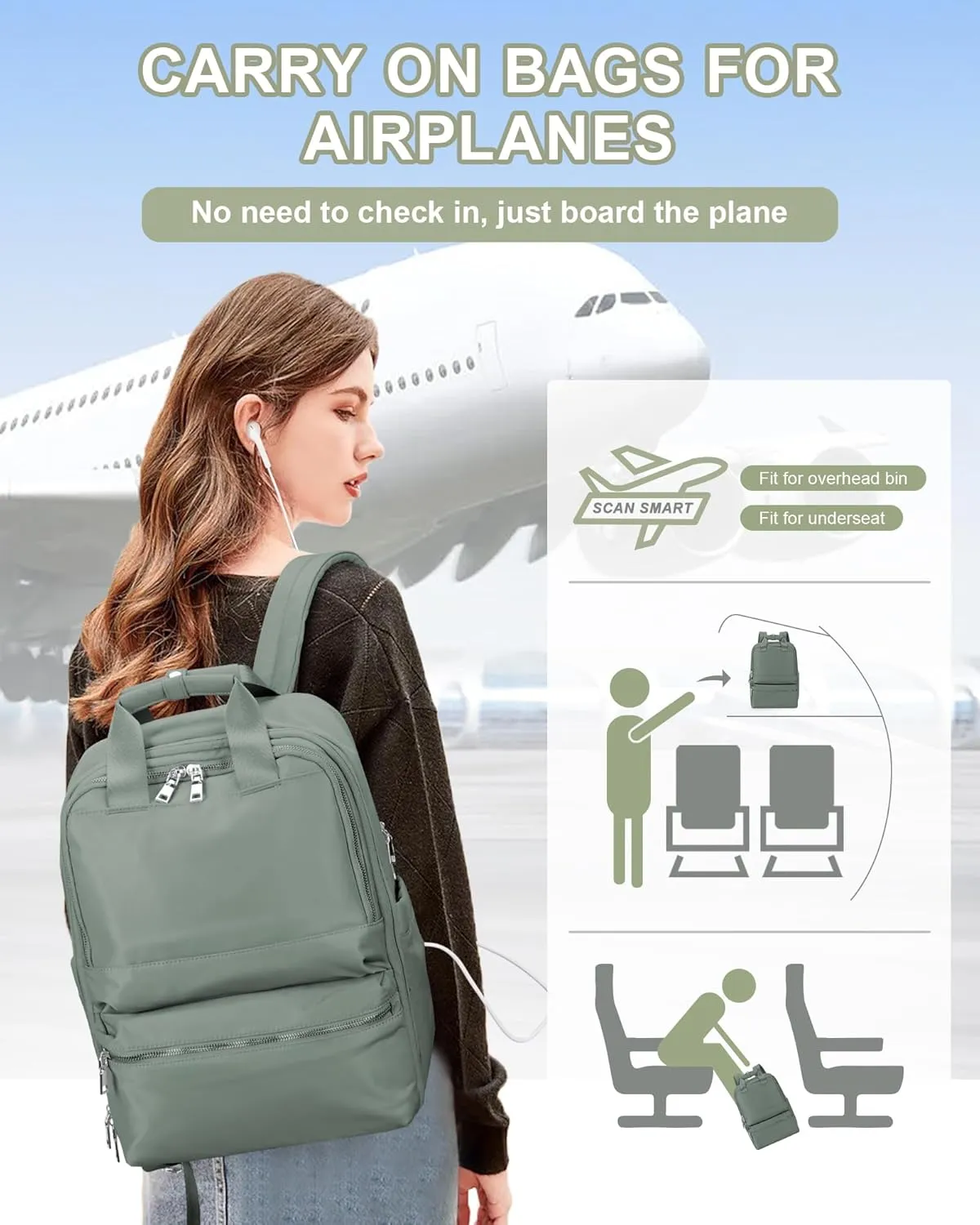Travel Backpack For Women,Carry On Backpack Airline Approved,Laptop Work Backpacks For Men,Personal Item Travel Bag