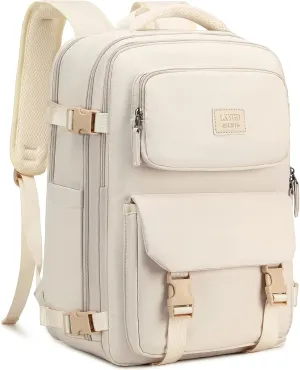 Travel Laptop Backpack, Business Work Backpacks Large College Bookbag for Women Men Water Resistant Daypack Airline Approved Gym Bag Fits 17 Inch Notebook & Laptops - Beige