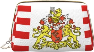 Travel Makeup Bag - Flag of the Senate of Bremen Waterproof Makeup Bag Large Capacity PU Leather Cosmetic Bags for Women Print