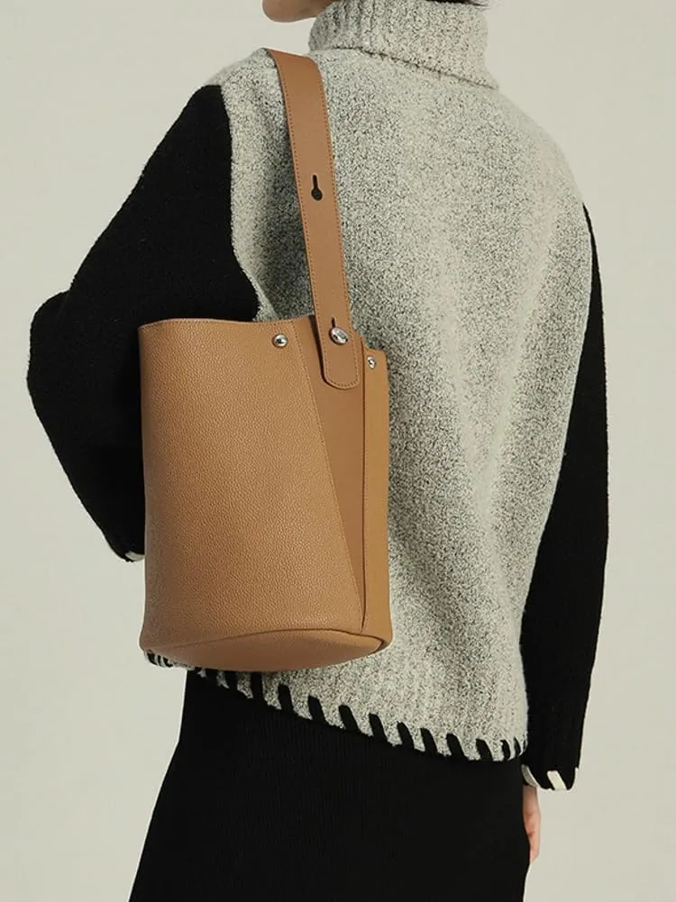 Trendy Bucket Handbag for Women Small Vegan Leather Shoulder Crossbody Purse Casual Working Tote Handbag Satchel