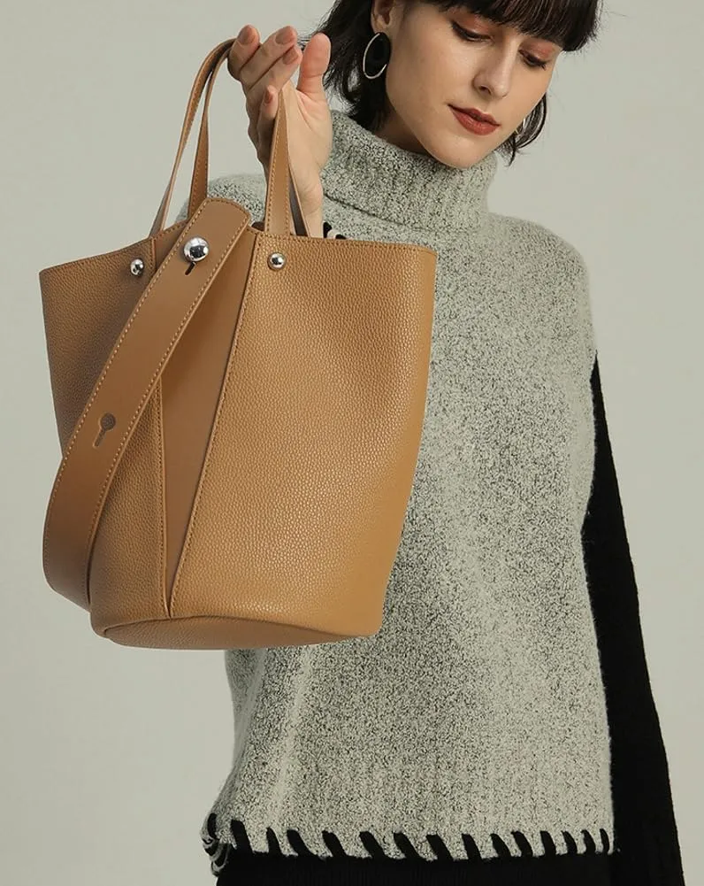 Trendy Bucket Handbag for Women Small Vegan Leather Shoulder Crossbody Purse Casual Working Tote Handbag Satchel