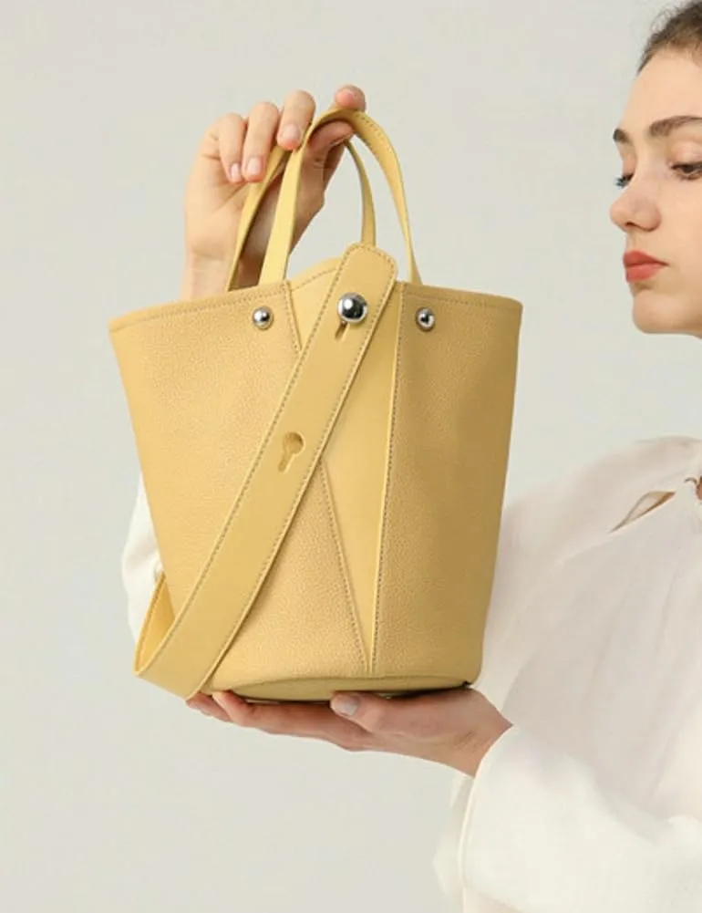 Trendy Bucket Handbag for Women Small Vegan Leather Shoulder Crossbody Purse Casual Working Tote Handbag Satchel