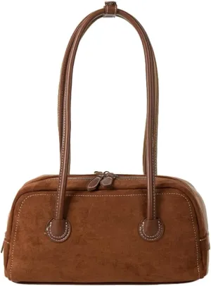 Trendy Handbags for Women Classic Suede Bowling Bag for Women Chic Hobo Purse Boston Bag Messenger Bag Korean Purse