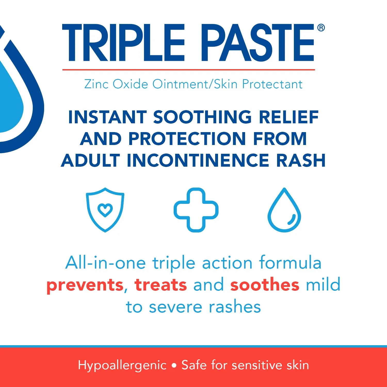 Triple Paste Adult Incontinence Rash Treatment - 8 oz Jar - Diaper Rash Ointment for Adults Treats, Soothes and Prevents Skin Irritation with a Fragrance-Free, Hypoallergenic Formula