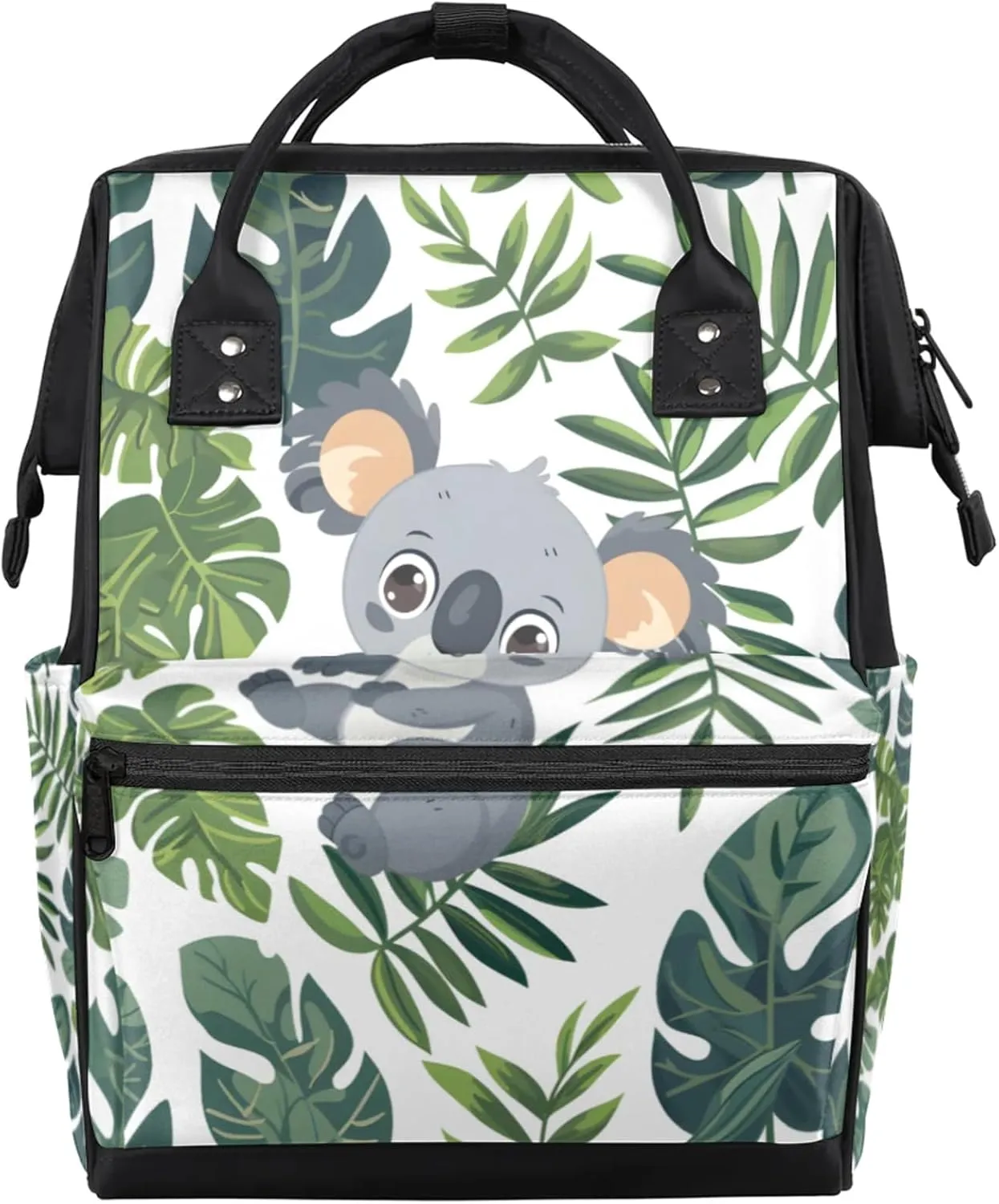 Tropical Leaf Cute Koala Diaper Bag Mommy Bags With Adjustable Shoulder Strap Waterproof Multifunction Shoulder Bag Travel Large Capacity Backpack for Moms And Dads
