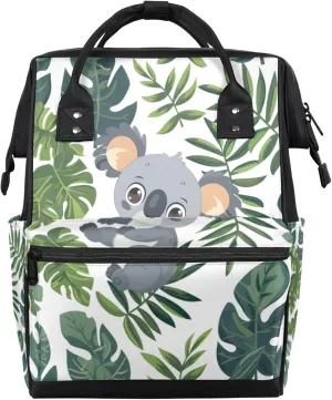 Tropical Leaf Cute Koala Diaper Bag Mommy Bags With Adjustable Shoulder Strap Waterproof Multifunction Shoulder Bag Travel Large Capacity Backpack for Moms And Dads