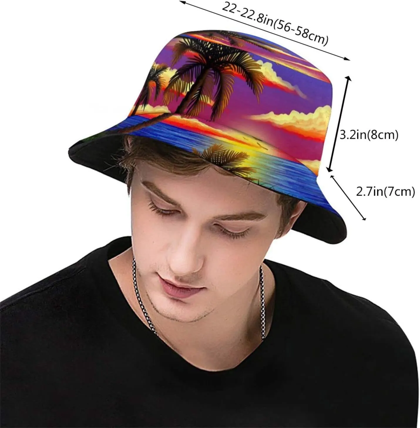 Tropical Summer Palm Tree Bucket Hat Summer Beach Sun Hat Packable Hawaii Fisherman Cap for Women Men Boys Girls